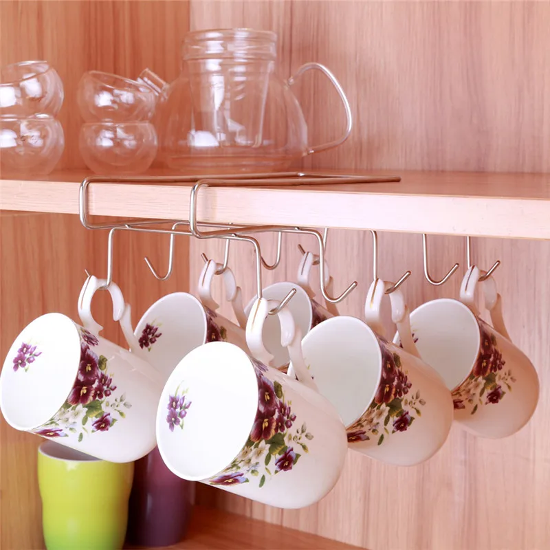 

Stainless Steel Kitchen Rack Cupboard Hanging Coffee Tea Cup mug Holder Shelf Kitchen Storage Rack Organizer Holder