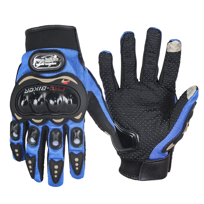 PRO-BIKER жесткий корпус защитные анти-осенние гоночные мотоциклетные перчатки дышащие Guantes Motosiklet сенсорный экран полный палец перчатки - Цвет: Синий