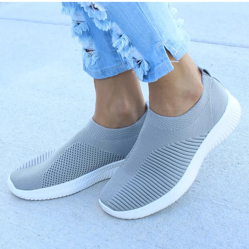 UPUPER Light Sneakers Women Breathable Mesh Vulcanized Shoes Outdoor Flat Slip-On Sock Shoes Women For Walking Plus Size 35-43
