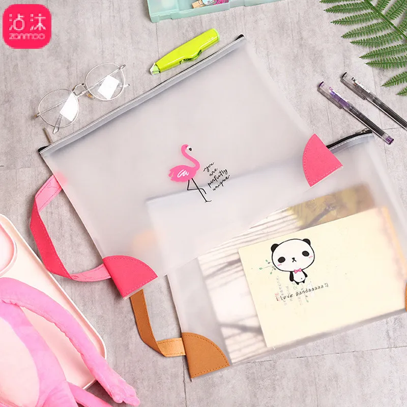 

1201 Portable A4 Transparent Zipper file Bag Korean student file small fresh carry book Storage kit stationery