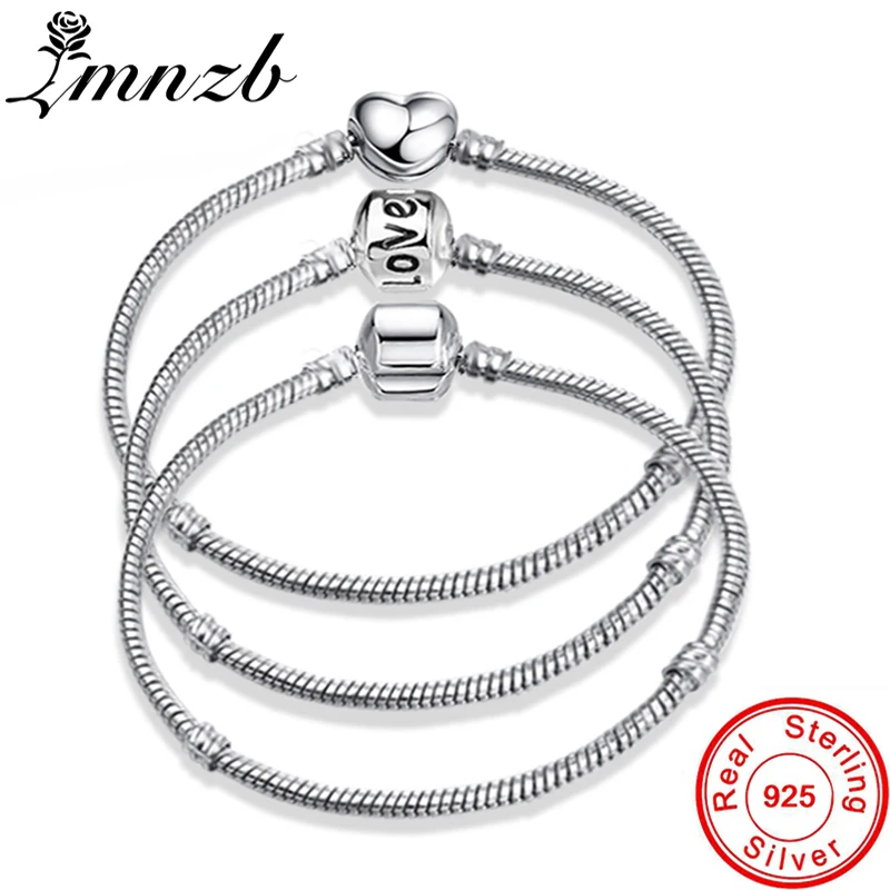

LMNZB High Quality 16-20cm Solid 925 Silver Snake Chain Bracelet Fit Original Charm Bracelet Bangle for Women DIY Jewelry Making