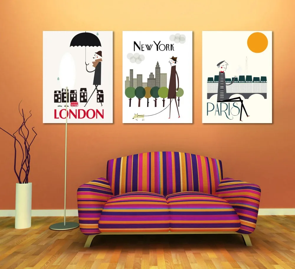 Canvas Painting Paris London New York Office Wall Art 3 Canvas Painting Paris London New York Office Wall Art 3 Piece Home Decoration Abstract In Calligraphy From Garden On