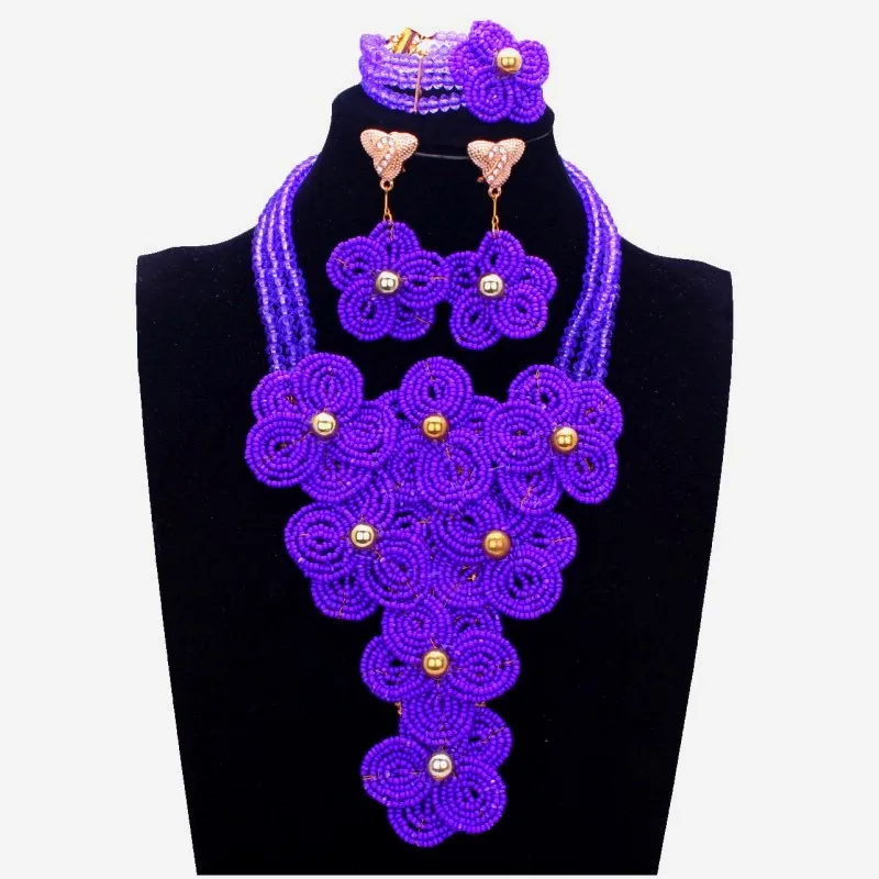 

4UJewelry Bridal Jewelry Sets Indian Jewellery Necklace Bracelelt Earrings Gift Set Vintage Purple Handmade Flower Free Shipping