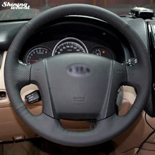 Luminoso Cubierta Del Volante de Cuero cosido A Mano Negro de trigo para Kia Sportage 2 2005-2010 2009 Sportage