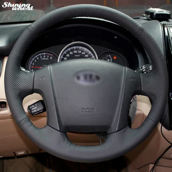 

Shining wheat Hand-stitched Black Leather Steering Wheel Cover for Kia Sportage 2 2005-2010 2009 Sportage