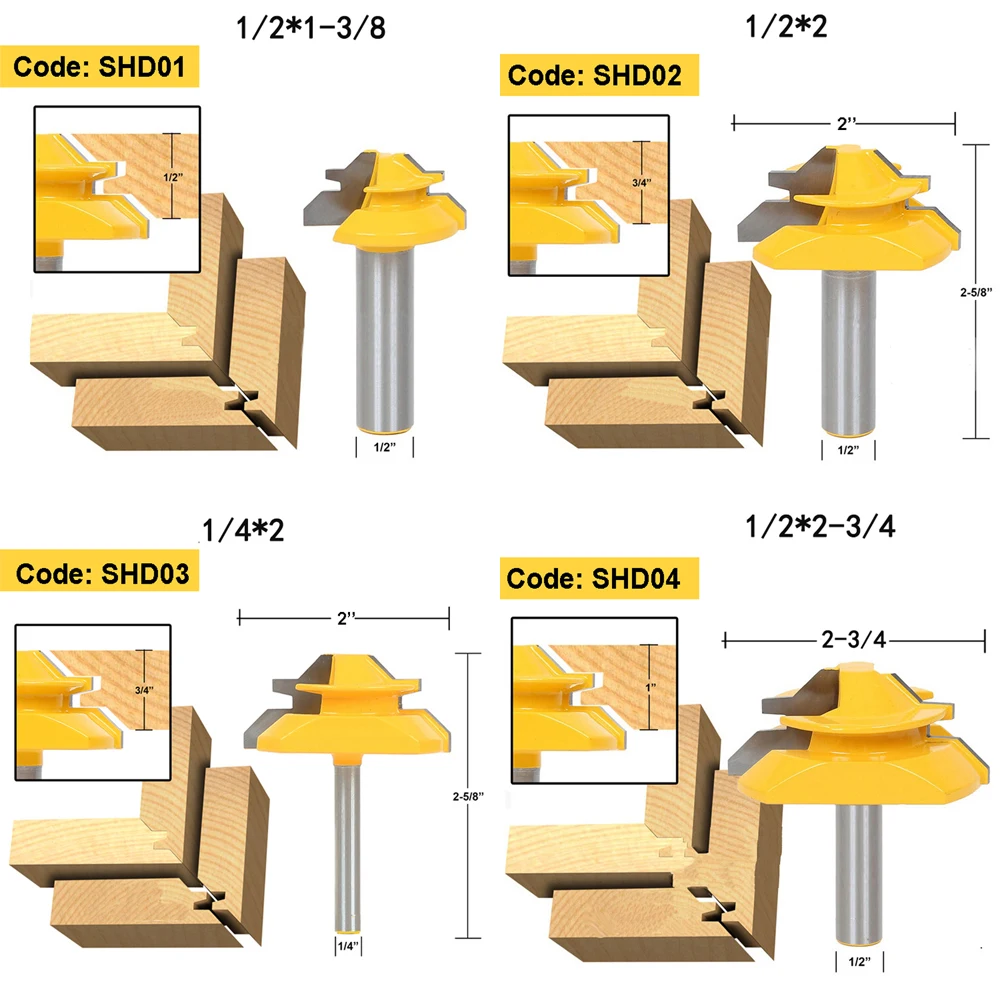 1 шт. маленький замок Торцовочная фреза анти-Магарыч 45 градусов 1/2 дюймов 1/2 дюймов хвостовик шиповник резак для деревообрабатывающих инструментов