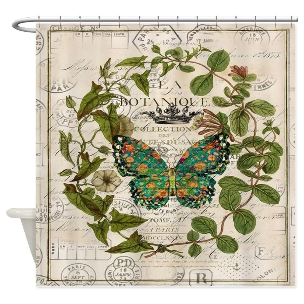

Vintage Botanical Art Butterfly Shower Curtain Mat Decorative Waterproof Polyester Fabric Bathroom Curtain Set Home Bath Decor