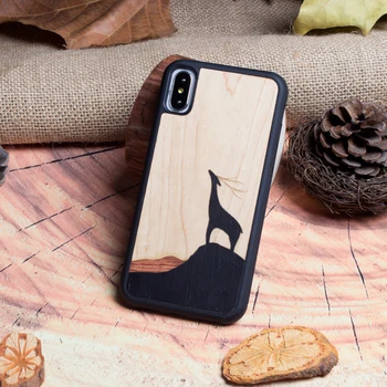 

Deer splicing real wood mobile phone case for IPhone 6 s 7 8 plus X S retro hard business phone shell