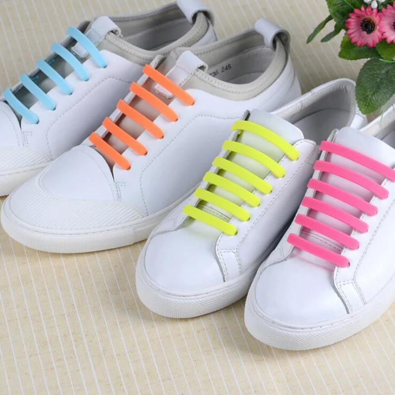 

16 pieses/lot Unisex Elastic Silicone Shoelaces For Shoes Special Shoelace For Sneakers Fit Strap No Tie Silicone Shoelace