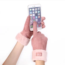 Новые зимние женские кружевные теплые кашемировые варежки с тремя ребрами милого медведя двойные толстые плюшевые женские перчатки для вождения с сенсорным экраном 81B