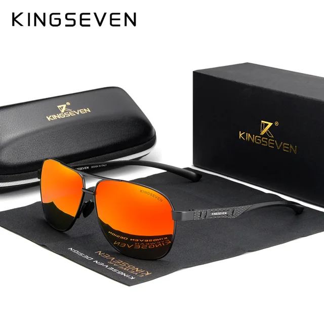 KINGSEVEN 2022 Brand Men Aluminum Sunglasses Polarized UV400 Mirror Male Sun Glasses Women For Men Oculos de sol Black Red