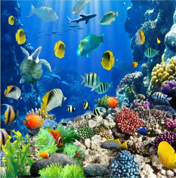 3D обои для пола под водой виниловые на заказ с рисунком подводного мира