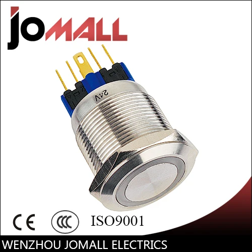 

GQ22-11EZ 22mm Latching LED light Ring Lamp type stainless steel push button switch with flat round