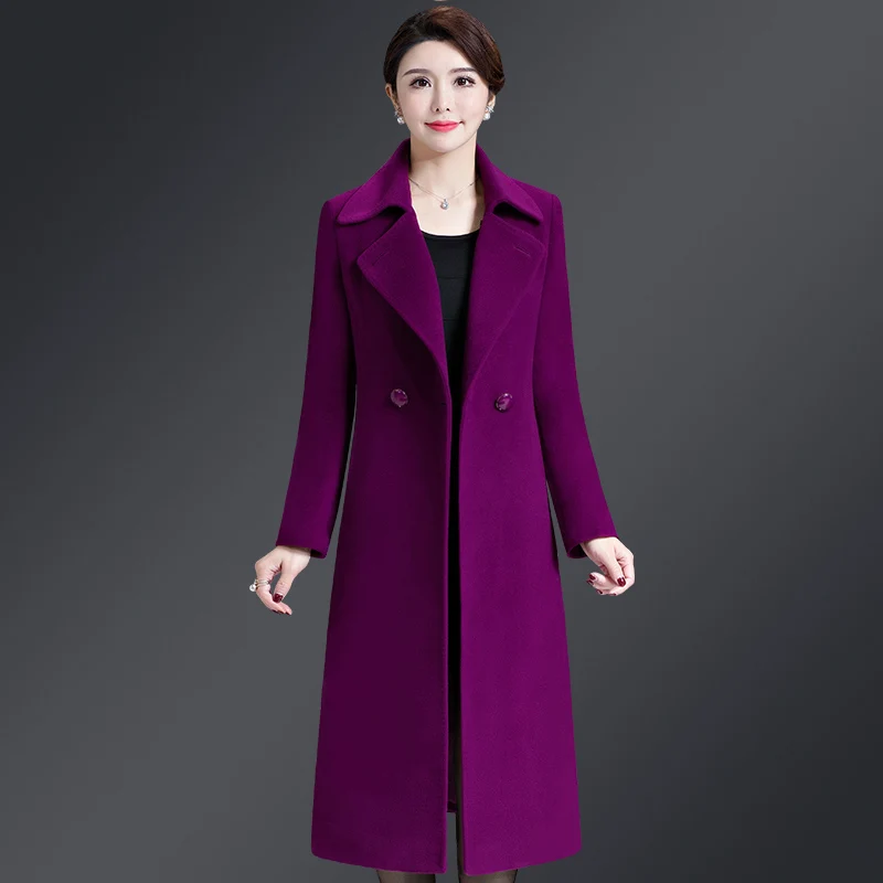 FTLZZ размера плюс 5XL женское повседневное шерстяное пальто зимнее однобортное Женское шерстяное пальто с широкой талией и отложным воротником