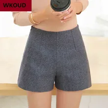 WKOUD/зимние шерстяные шорты; Женские однотонные короткие теплые ботинки ярких цветов с высокой талией; однотонные шорты на молнии; женская повседневная одежда; D2616