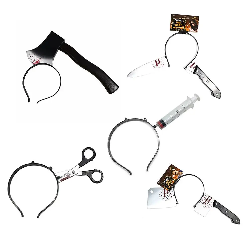 

1Pc Plastic Fake Knife With Blood Through Head Tricky Toys For Kids Scary Halloween Decoration Props Party Games