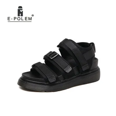 

Punk Casual Leather Rome Gladiator Beach Sandals Women Breathable Air Mesh Harajuku Wedge Sandals Black Buckle Sandals For Adult