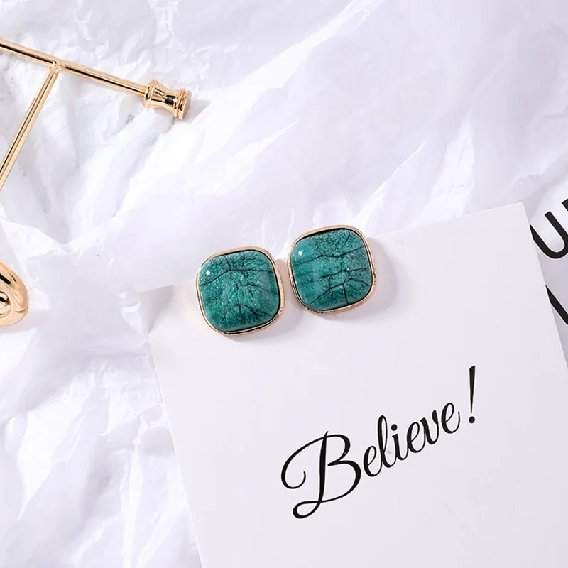 Retro Women Earrings Geometric Square Earring Stud Temperament Stone Texture Pendientes Korean Earings Fashion Jewelry Girls (7)