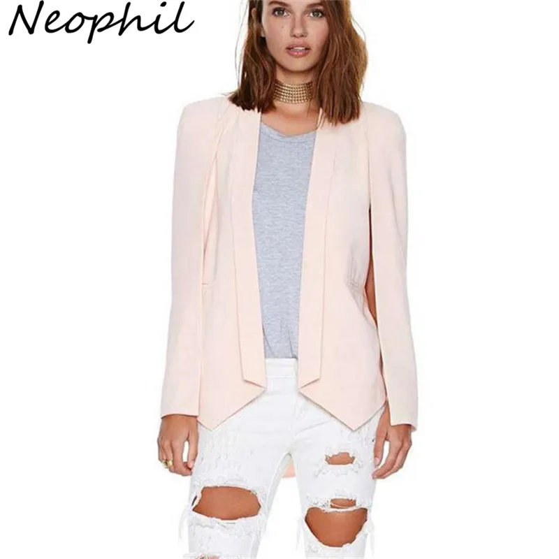 

Neophil 2019 Autumn Pink Black Elegant Ladies Cape Office Work Poncho Women Blazers Jackets Split Long Sleeve Feminino C08036