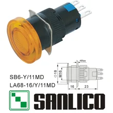 Interruptor de botão de cabeça de cogumelo iluminado xb6et la68 las1 lay16 sb6y/11md retorno momentâneo da mola 16mm