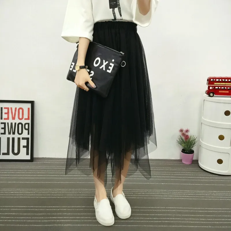 

New Tutu Skirt Women Long Tulle Femme Irregular Summer Spring 9Sk0011