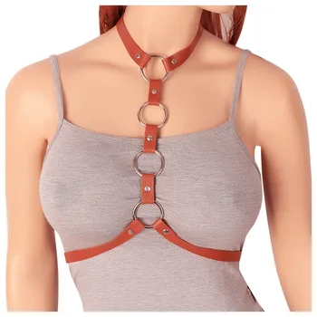 

Women Lingerie Metal Ring Leather Harness Punk Pastel Goth Crop Top Night Clubs Dance Rave Body Cage Bra Adjust Fashion Summer