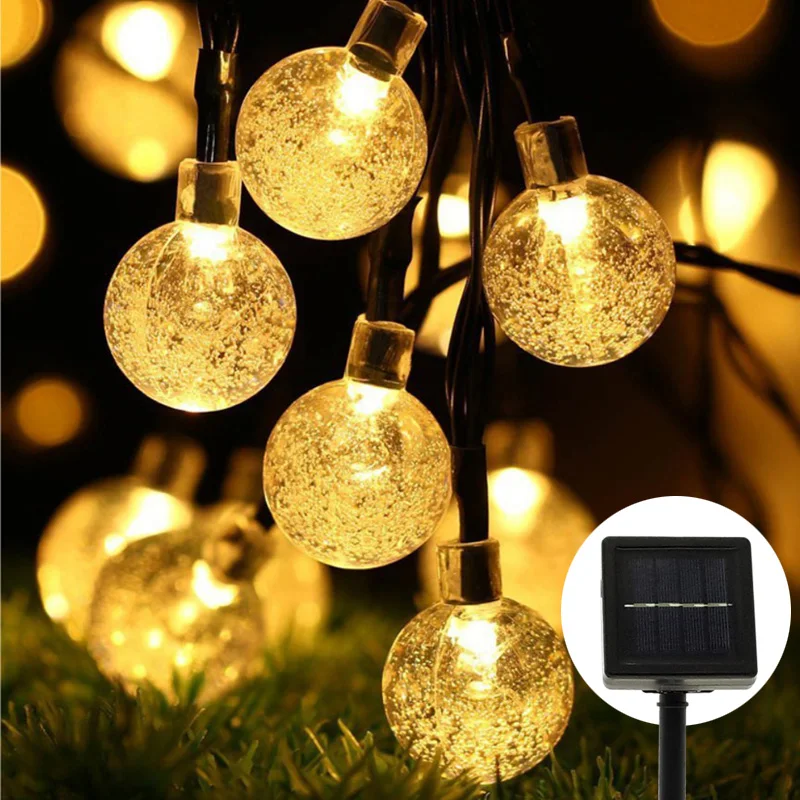

7M 30LED Solar Lamp Bulbs Bubble Bead LED Light String Outdoor Waterproof Garden Light String Christmas Decorative Lights Strip