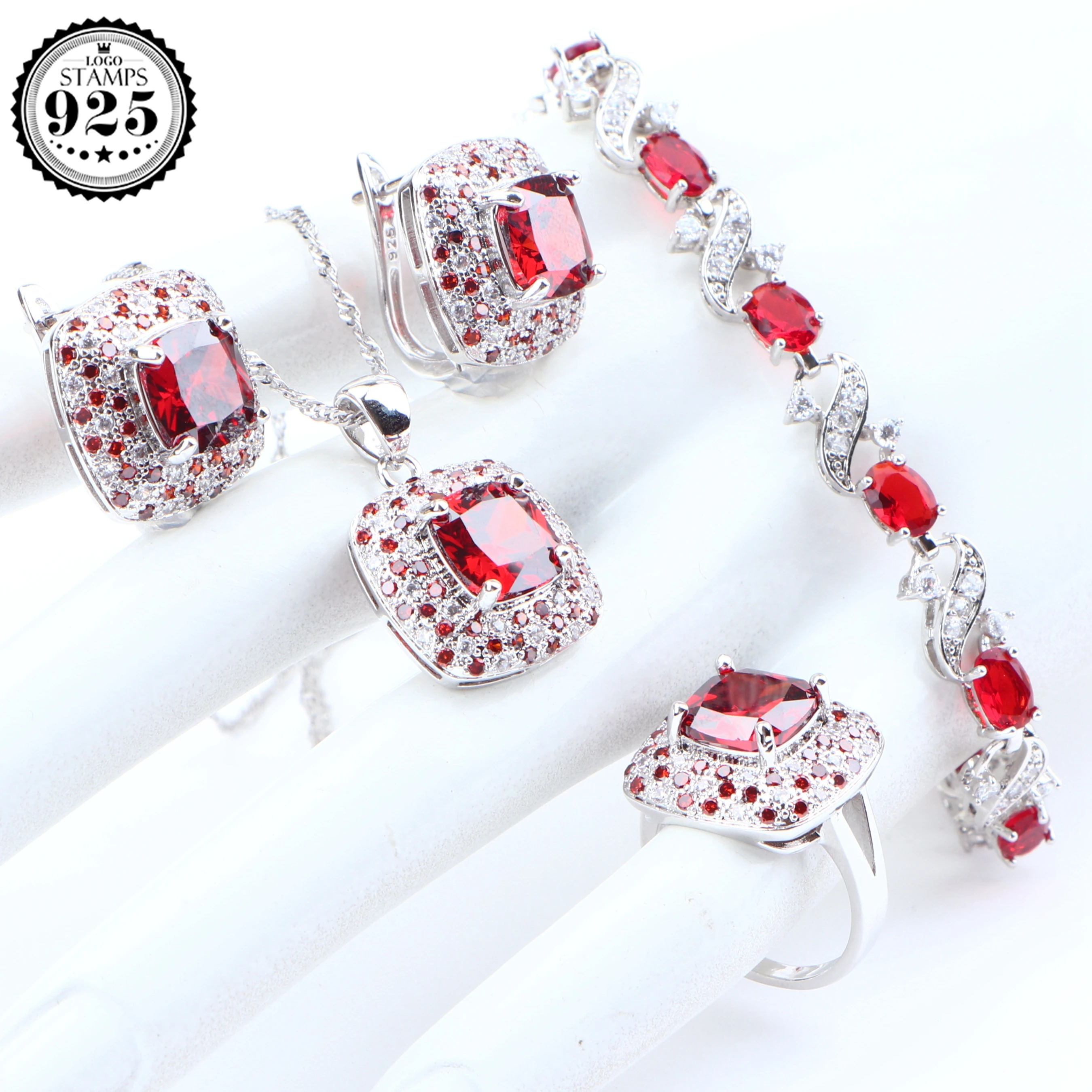 

New Bridal Jewelry Sets 925 Sterling Silver Wedding Jewelry Zirconia Earrings For Women Bracelet Rings Necklace Set Gifts Box