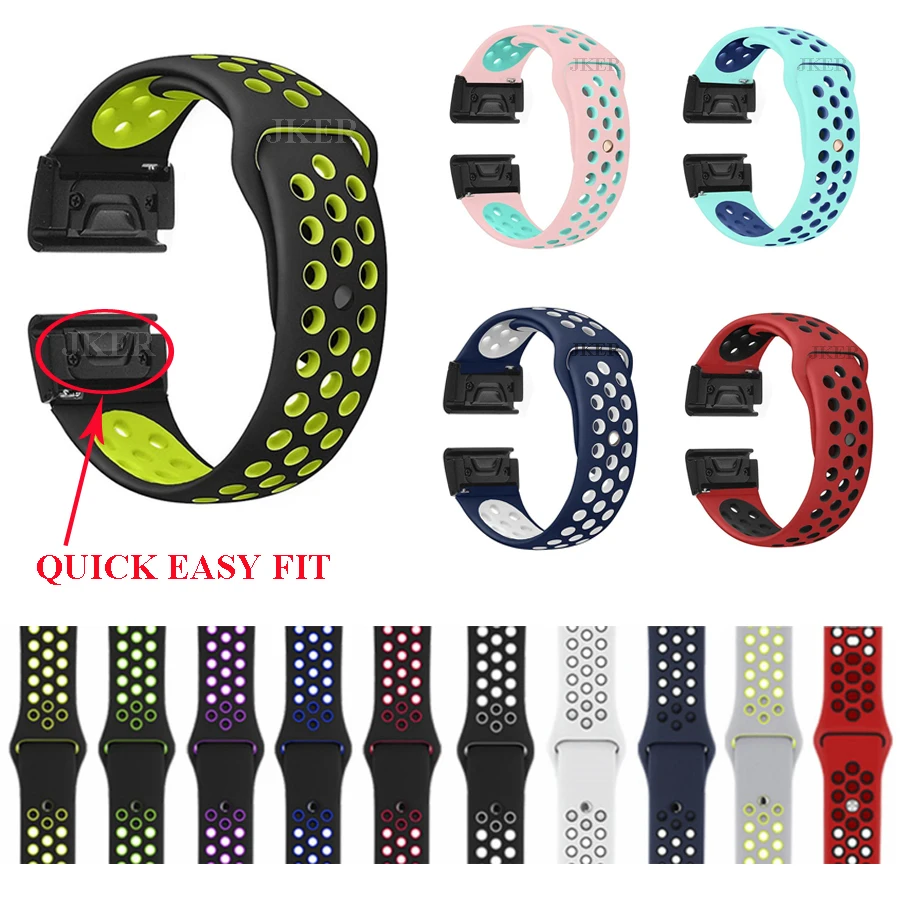 

JKER 22 26mm Silicone Watch Band Easy Quick Fit Strap for Garmin Fenix 5X 5X Plus Fenix 3 3HR Descent MK1 Fenix 5 5 Plus Strap