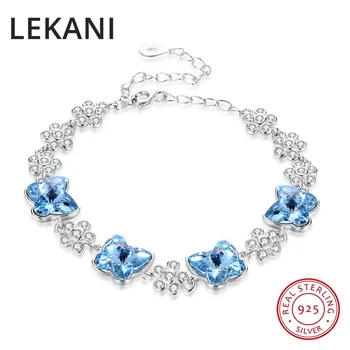 

LEKANI Original Crystals From SWAROVSKI Butterfly Charm Bracelet Bangles Beads Accessories For Women 925 Silver Fine Jewelry