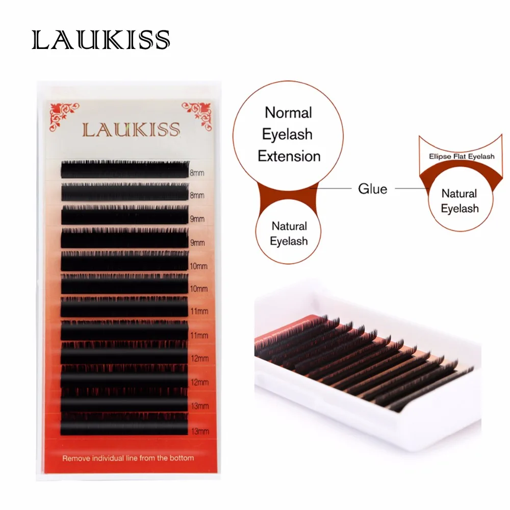 

Flat Eyelash Extensions 12rows 1case Extension Lashes Ellipse 10-12mm Permanente Cilios Flat Lashes Beauty Make up LAUKISS