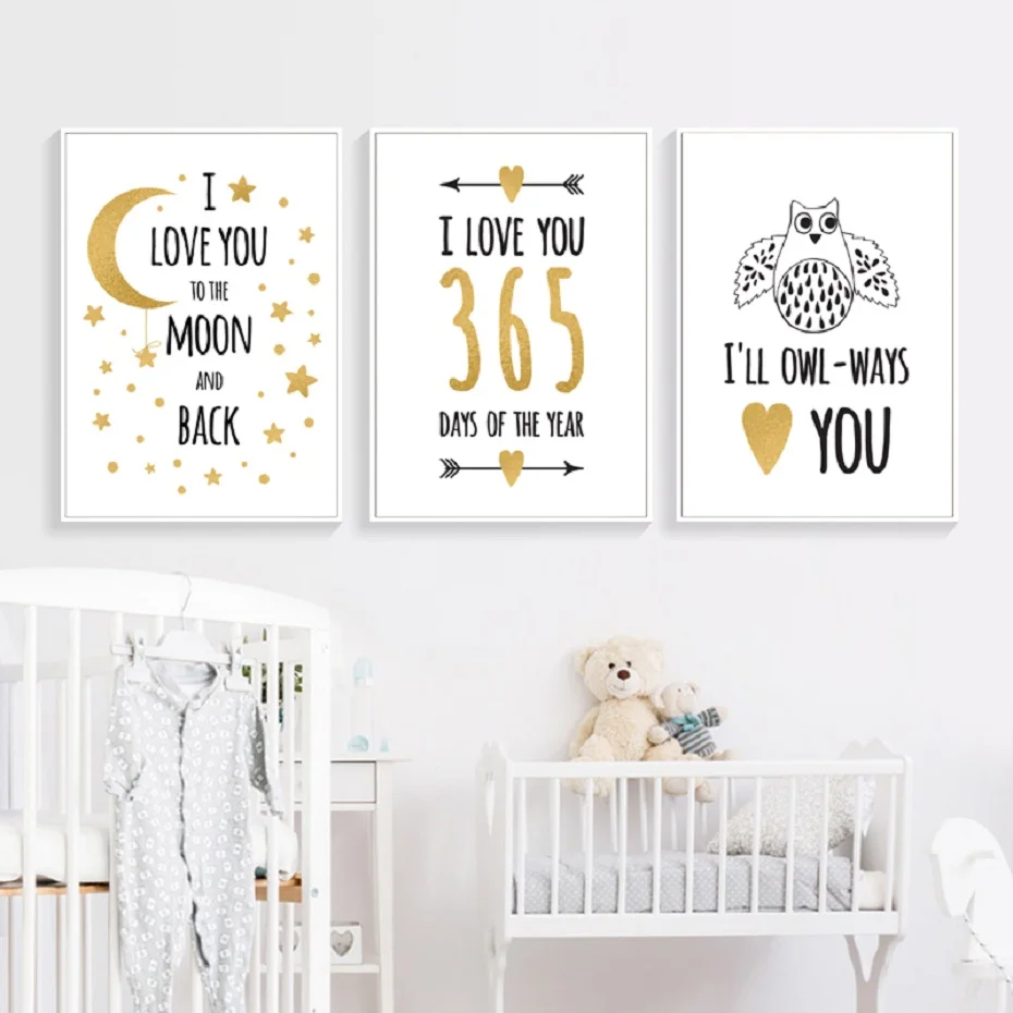 

I love you to the moon and back Love Quote CartooN Nursery Decor Canvas Painting Posters Prints Wall Art POP Pictures Home Decor