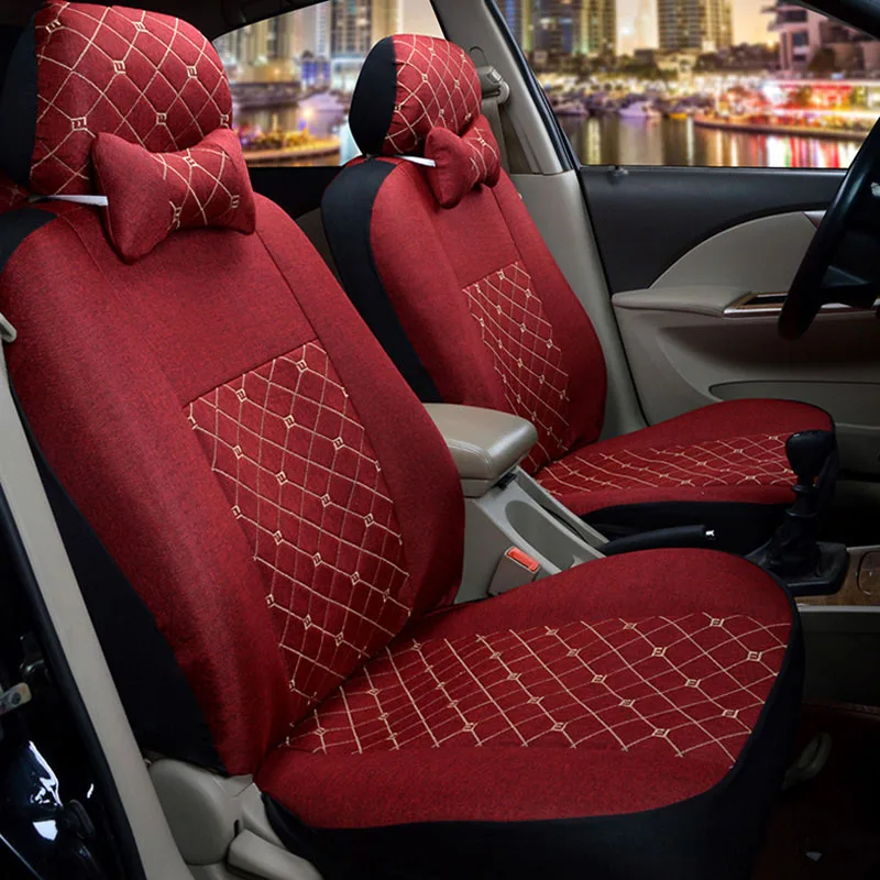 Удобные льняные чехлы для сидений автомобиля O SHI, универсальные автомобильные сиденья, подушка для переднего и заднего стула, четыре сезона, общие - Название цвета: Красный