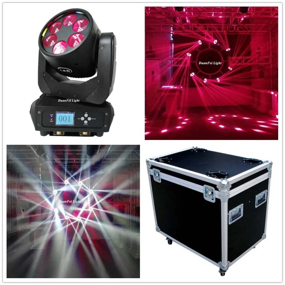 6 шт./flycase moving head led super beam 6x25 Вт zoom lyre dj disco lights party|Эффект освещения сцены| |