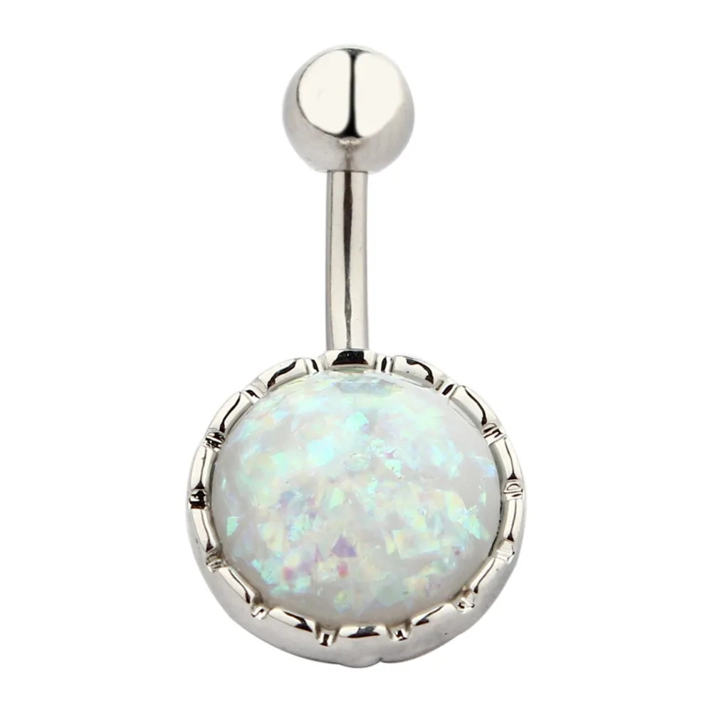 navel piercing Stainless Steel 14 Gauge Banana Barbell with Resin Opal