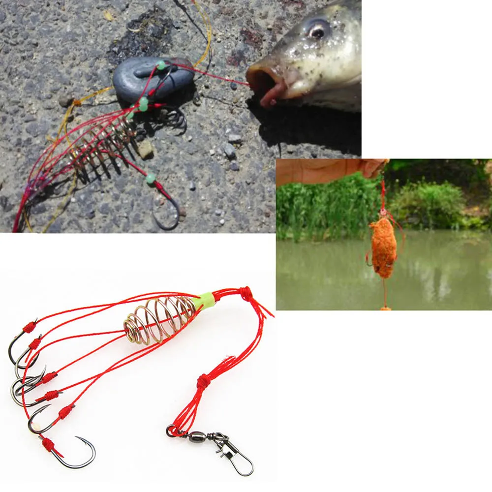 

4Pcs/Lot Bait Feeder Fishing Explosion Fishing Hook Fishing Lure Bait Trap Feeder Cage Sharp Fishing Hook Springs Anti-winding