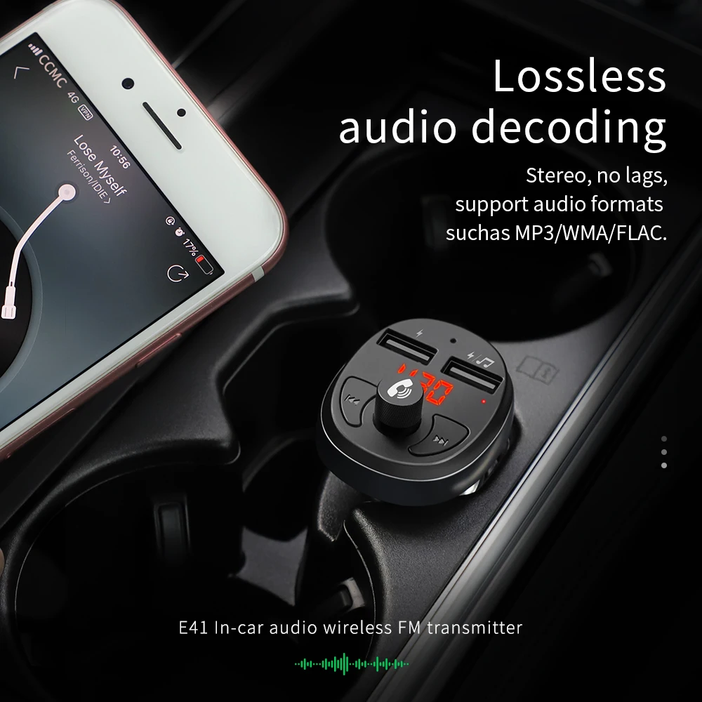 Автомобильное зарядное устройство HOCO с двойным USB светодиодный дисплей fm