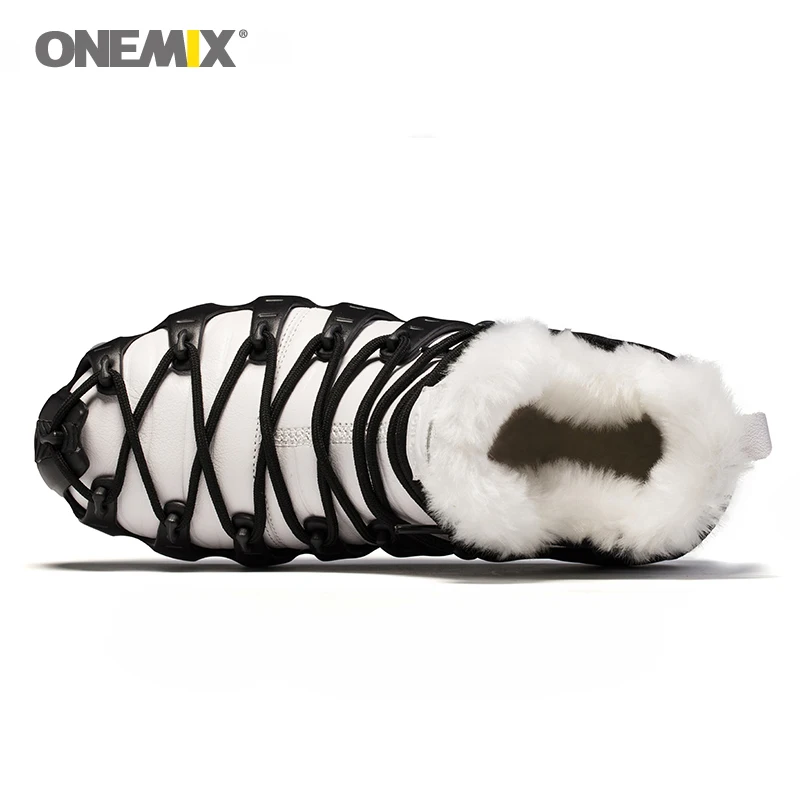 Onemix Brand Men Winter Snow Boots Waterproof Leather Sneakers Anti Slip Outdoor Keep Warm Wool Mountain Running Shoes for Women