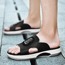 Летние мужские тапочки; повседневные кожаные дышащие тапочки; удобные нескользящие мужские шлепанцы