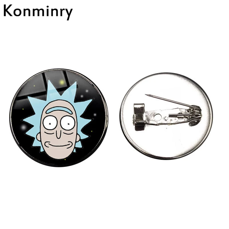 

Konminry Morty Funny Face Express Glass Dome Brooches Pin Silver Bronze Metal Cartoon Galaxy Brooch Gifts Jewelry