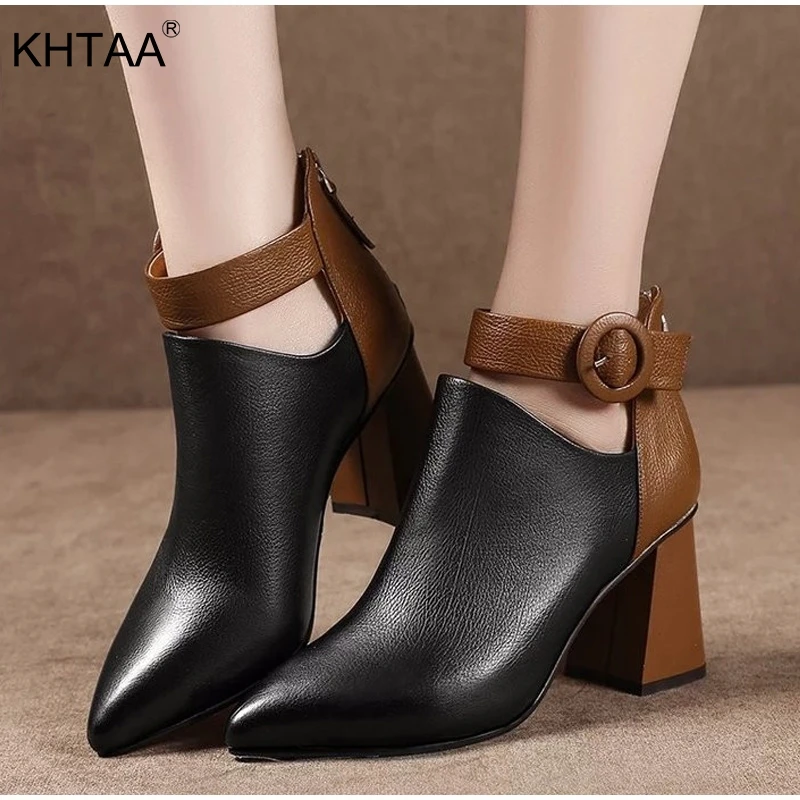 

Pointed Toe Winter Women Ankle Boots High Heels Buckle Mixed Color 2018 New Ladies Shoes Autumn Fashion European Female Footwear