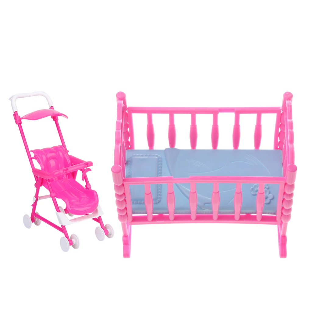 Miniature Nursery Baby Rocking Bed Pram for  Doll House Accessories