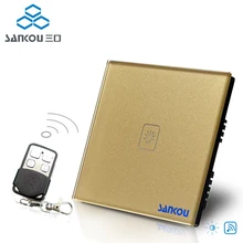 SANKOU UK Standard Dimmer Wall Switch Golden Crystal Glass Panel Light Touch Dimmer Switch Remote with Controller Free Shipping