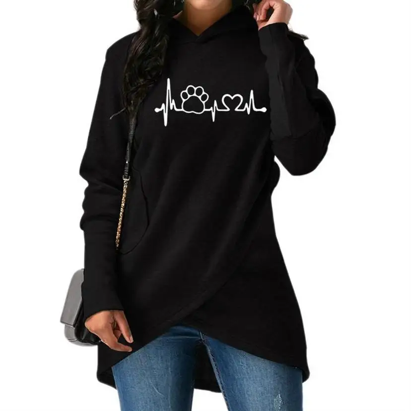 Dog Paw Love Letters Print Split Hoodies For Women Tops Hoodies Women Kawaii Sweatshirt Femmes Cotton Casual Girls Sweatshirts