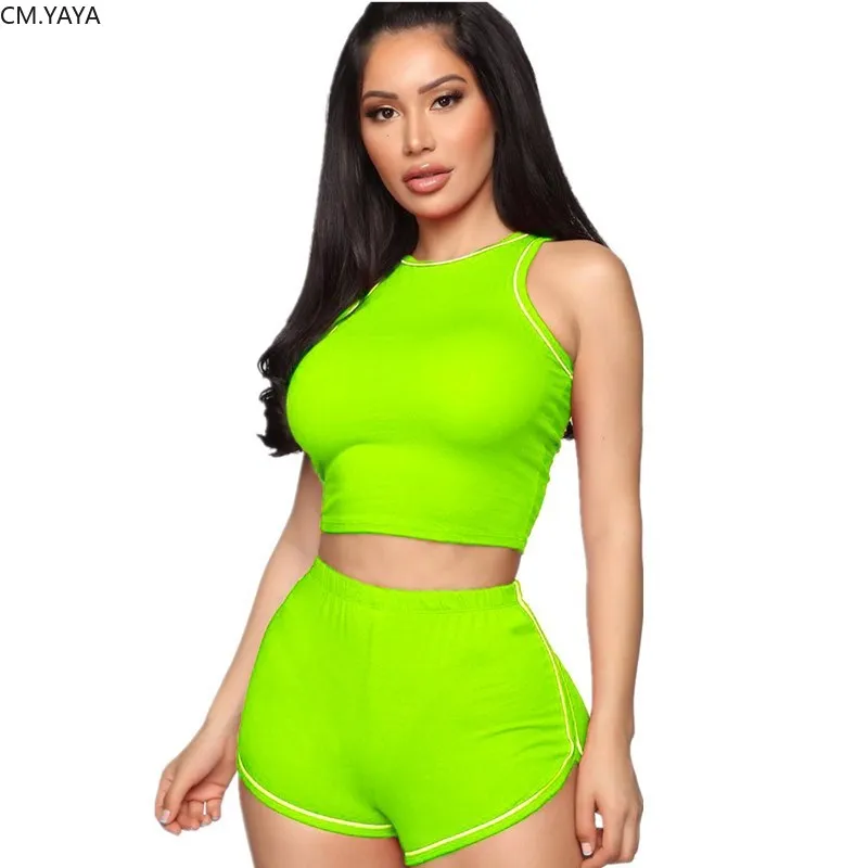 

2019 Women summer new sleeveless tank top & shorts suit two piece set casual sporting tracksuit fashion outfit 3 color GLMH7017