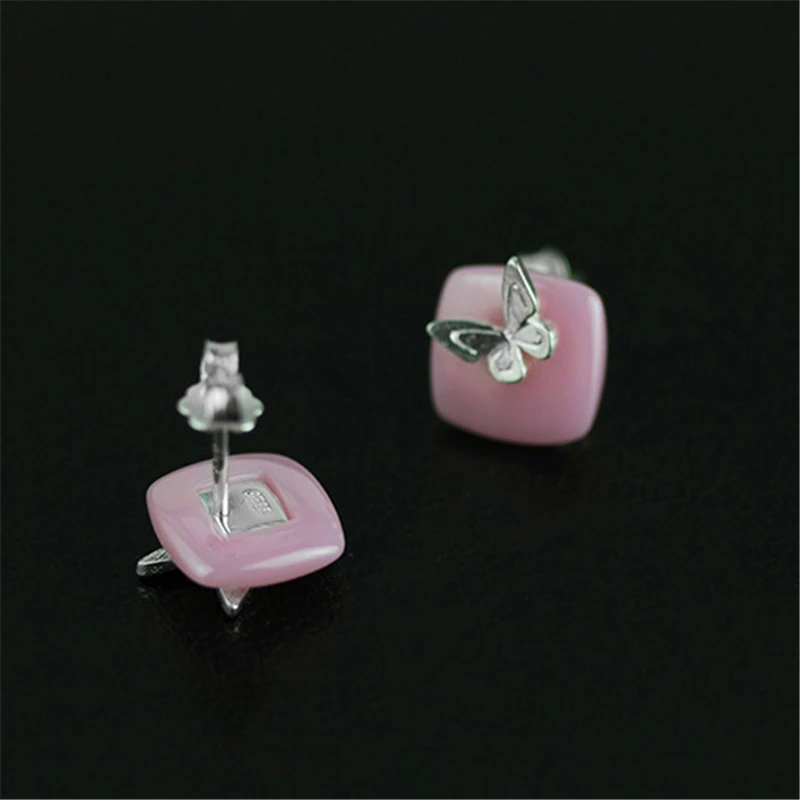 Lotus Fun Real 925 Sterling Silver Natural Ceramics Creative Handmade Fine Jewelry Lovely Butterfly Stud Earrings for Women