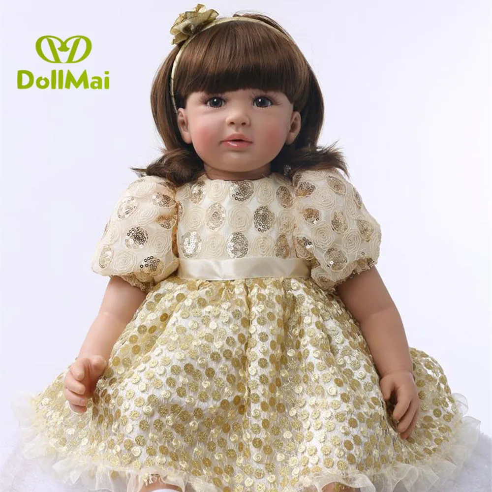 

high quality 60cm Silicone Reborn Girl Baby Doll Toy Lifelike cute Princess Dress Newborn Babies Doll Cute Birthday Gift