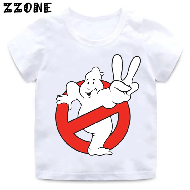Забавная детская футболка с рисунком охотников за привидениями; летняя белая футболка для мальчиков и девочек; повседневная одежда для малышей; HKP5140