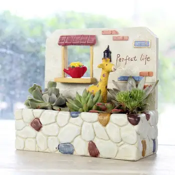 

Adeeing Lovely Creative Resin Flowerpot Microlandschaft Plant Container Home Office Decorations