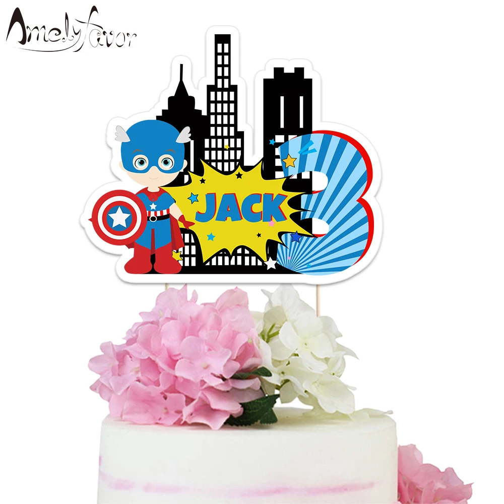 

The Captain Cake Topper Super Hero Theme Paper Hero Topper Party Supplies Kids Birthday Party Decoration Baby Shower Custom-Made